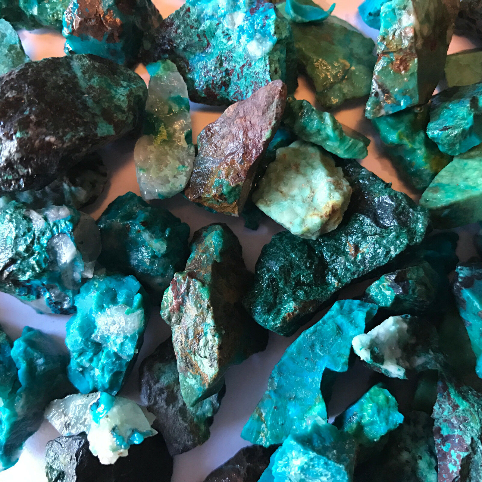 2000 Carat Lots Of Small Chrysocolla & Turquoise Rough + A Free Faceted Gemstone