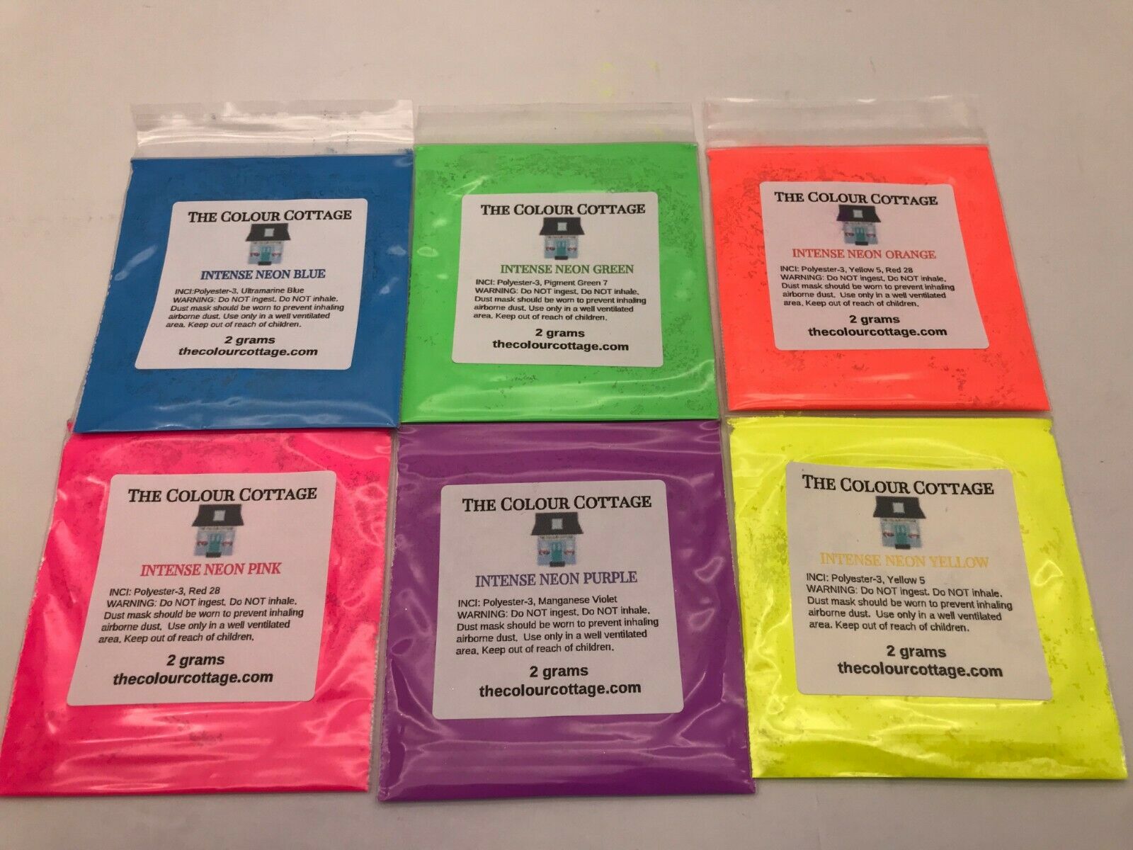 Intense Neon 6 Pk Sample Powder Pigment For Epoxy Resin Art, Soap Making 2g Bags