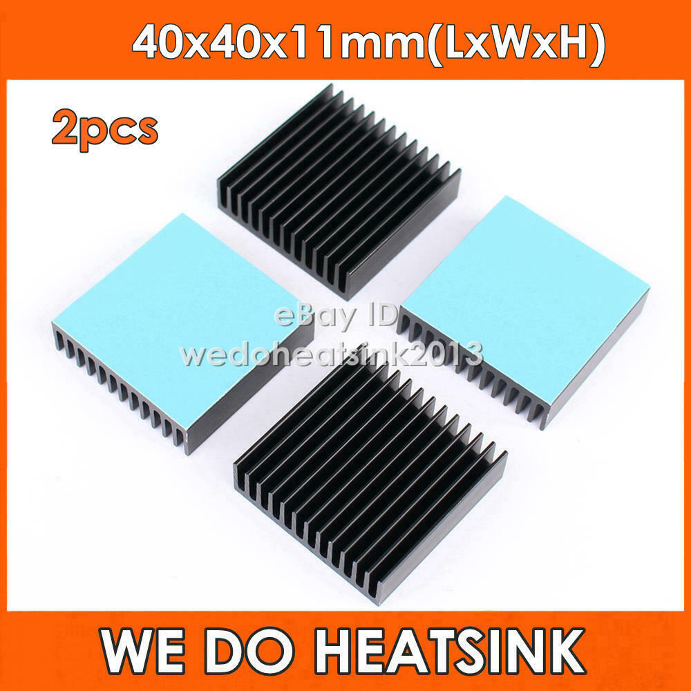 2pcs 40x40x11mm Black Anodized Aluminum Heatsink With Thermal Tape For Cpu Led