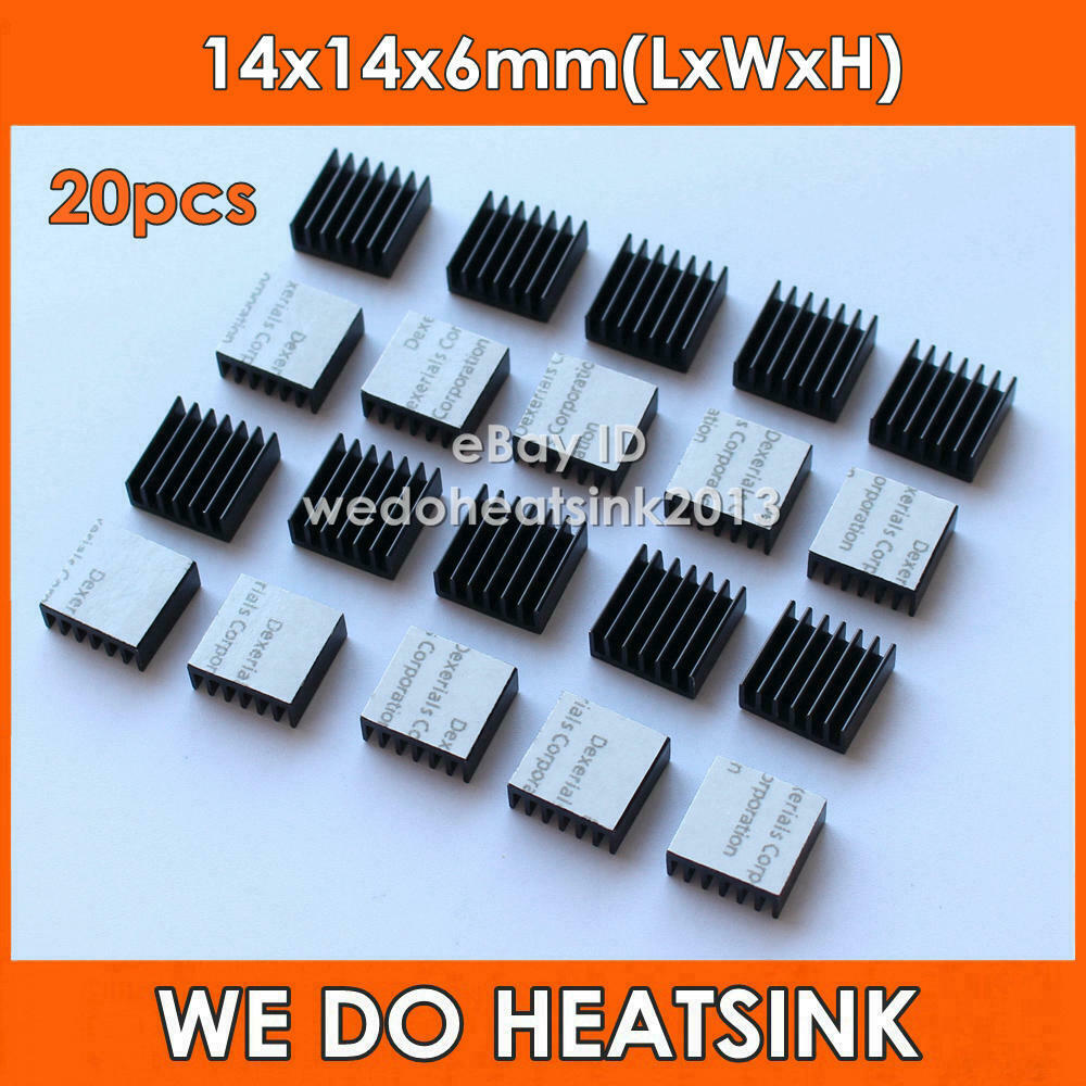 20pcs 14x14x6mm Small Black Anodized Heatsink Cooler With Thermal Adhesive Tape