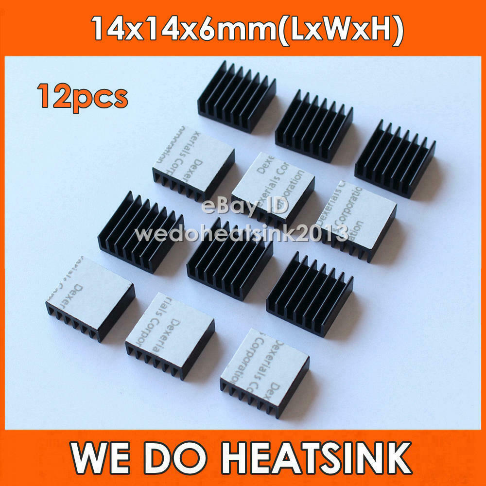12pcs 14x14x6mm Small Black Anodized Heatsink Cooler With Thermal Adhesive Tape