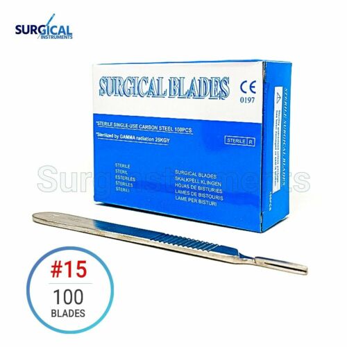 100 Scalpel Blades #15 Surgical Dental Ent Instruments With Free #3 Handle