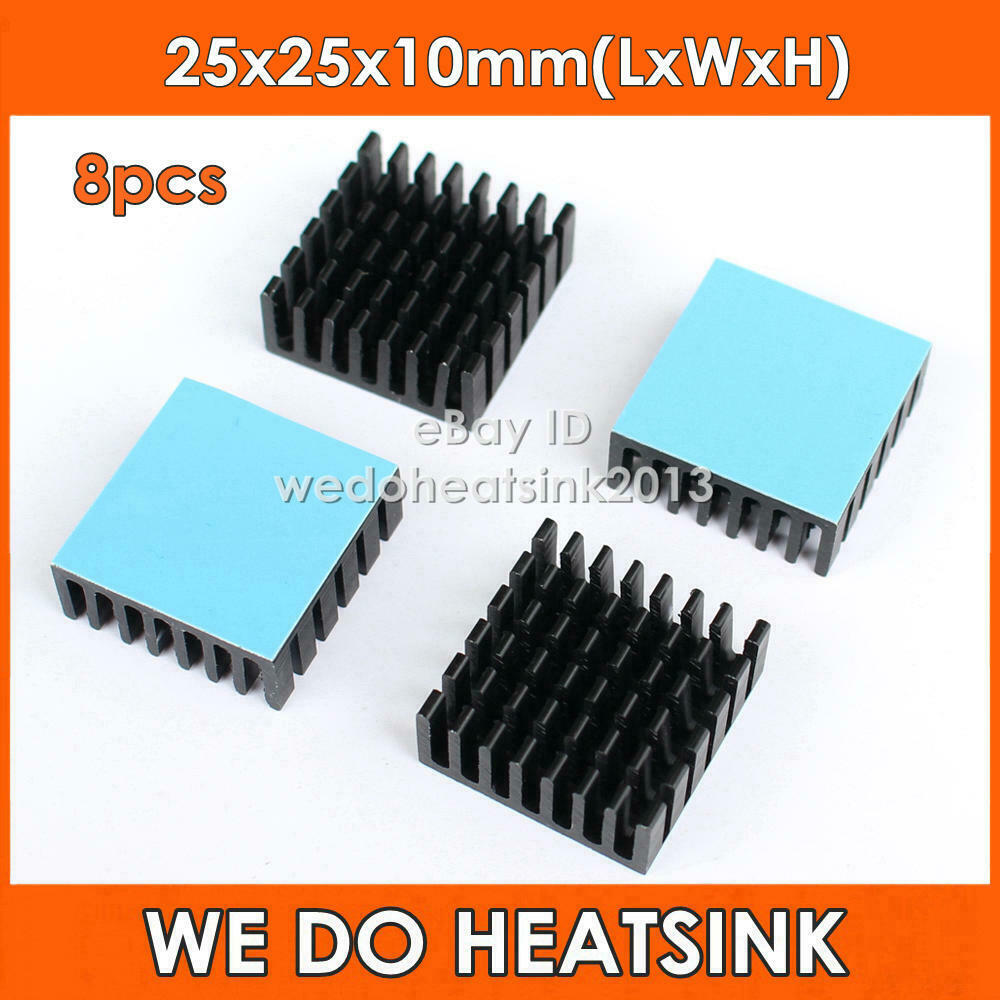 8pcs 25x25x10mm Aluminum Heatsink With Thermal Heat Adhesive Transfer Tapes