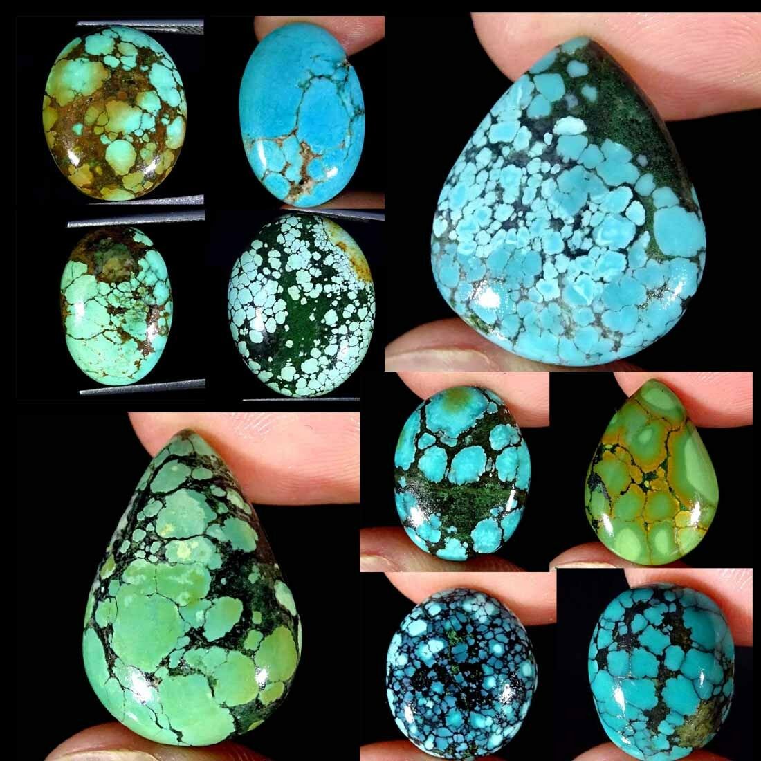 Natural Tibet Turquoise Oval Pear Cabochon Collection Loose Gemstone