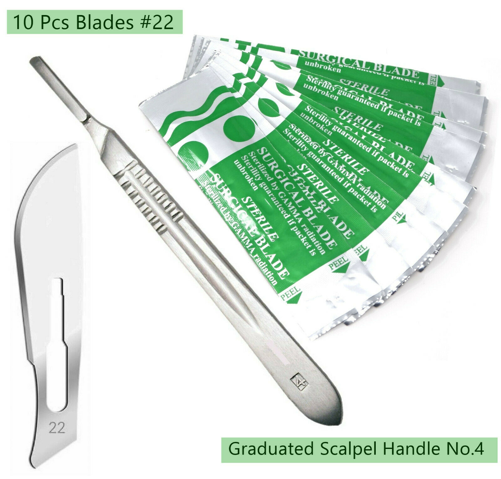 Brand New Scalpel Knife Handle Holder #4 +10 Surgical Sterile Blades #22