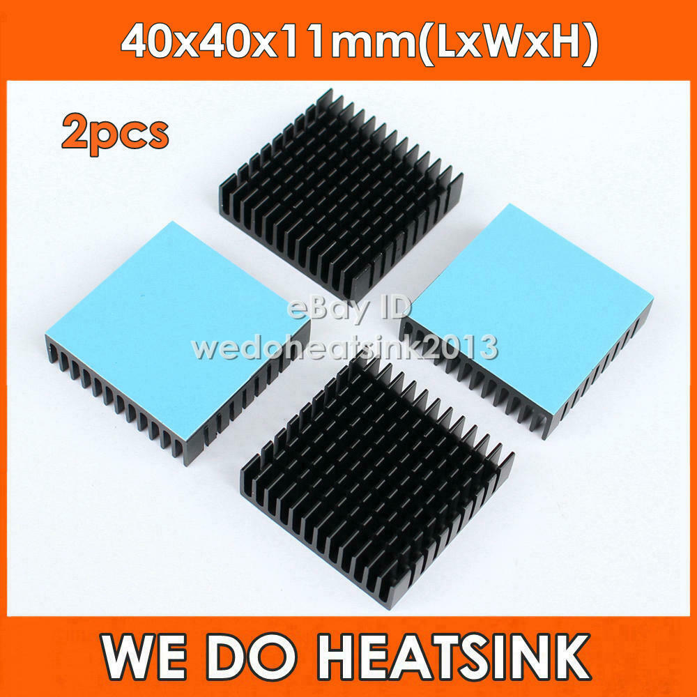 2pcs 40x40x11mm Black Anodized Aluminium Heatsink With Thermal Adhesive Pads