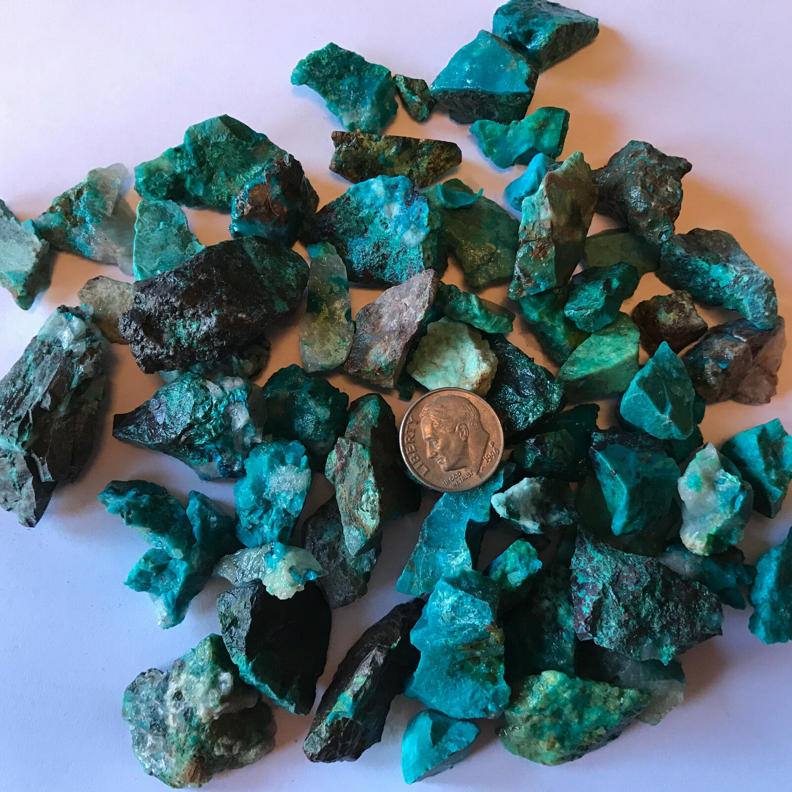 500 Carat Lots Of Small Chrysocolla & Turquoise Rough + A Free Faceted Gemstone