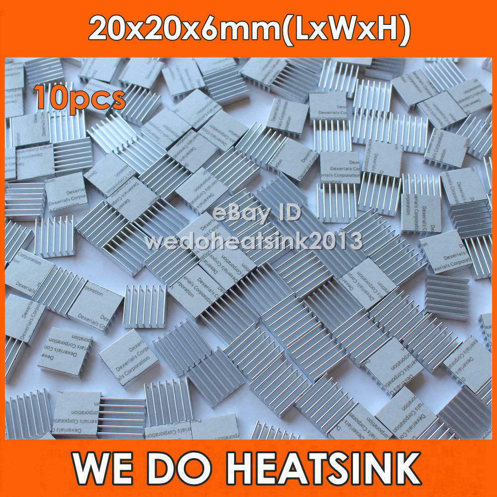 10pcs Aluminum 20x20x6mm Ic Led Cooling Cooler Heatsink Heatsinks With Tape