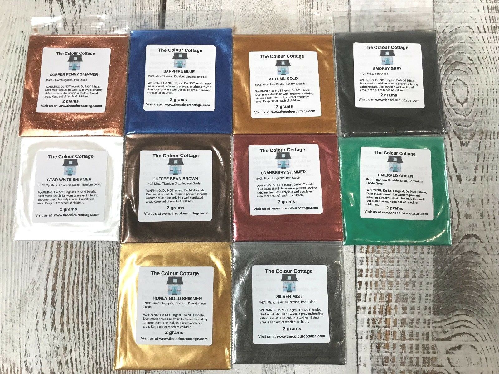 Mica Powder 10 Pack Sample Shimmer Pigment For Epoxy Resin Art, Soap, 2g Pks A6