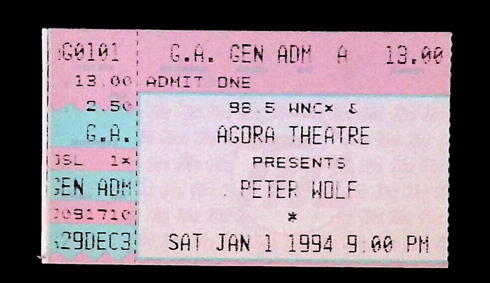 Peter Wolf 1/1/94 Cleveland Oh Agora Theatre Rare Ticket Stub J Geils Band