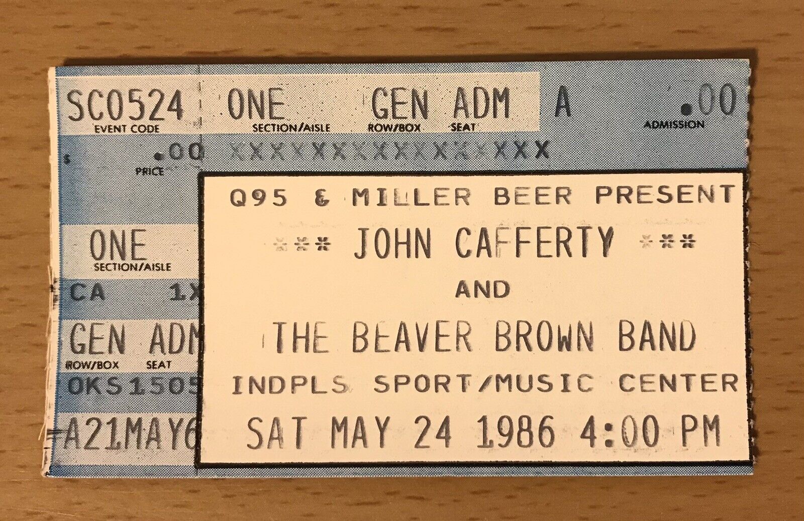 1986 John Cafferty And The Beaver Brown Band Indianapolis Concert Ticket Stub B